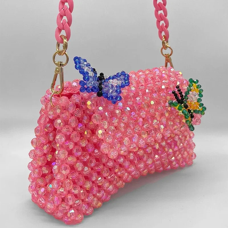 Acrylic Woven Bling Butterfly Handsewn Inner Bag 2024 New Handmade Beaded Women\'s Bag Single Shoulder Crossbody Hourglass Bags