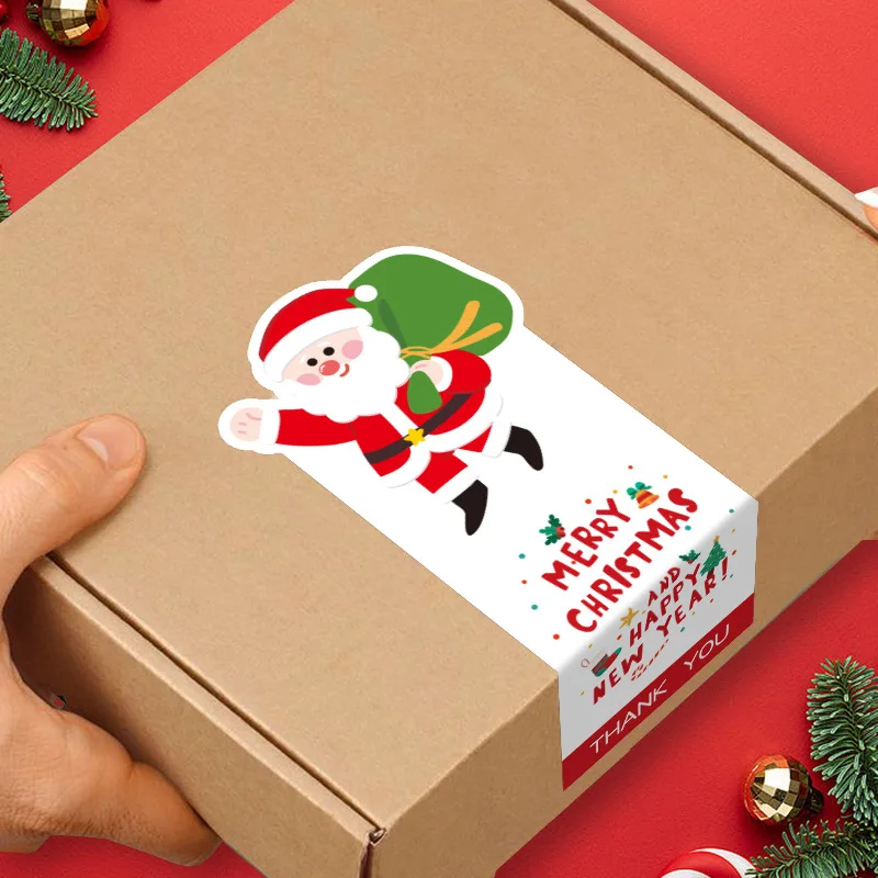 50 unids/pack lindos pegatinas de Feliz Navidad 6*13cm regalo de Navidad pegatinas de sellado decorativas caja de embalaje/etiqueta de bolsa etiqueta de Navidad
