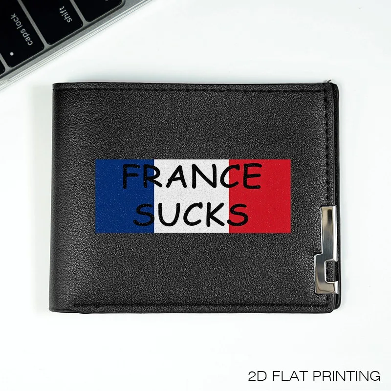 FRANKREICH SUCKS FLAGGE DESIGN SCHLANKE BRIEFTASCHE FÜR HERREN PU-LEDER LANGLEBIGES, LEICHTGEWICHTES BUSINESS-MODISCHES ZUBEHÖR MODERNE MINIMALISTISCHER STIL