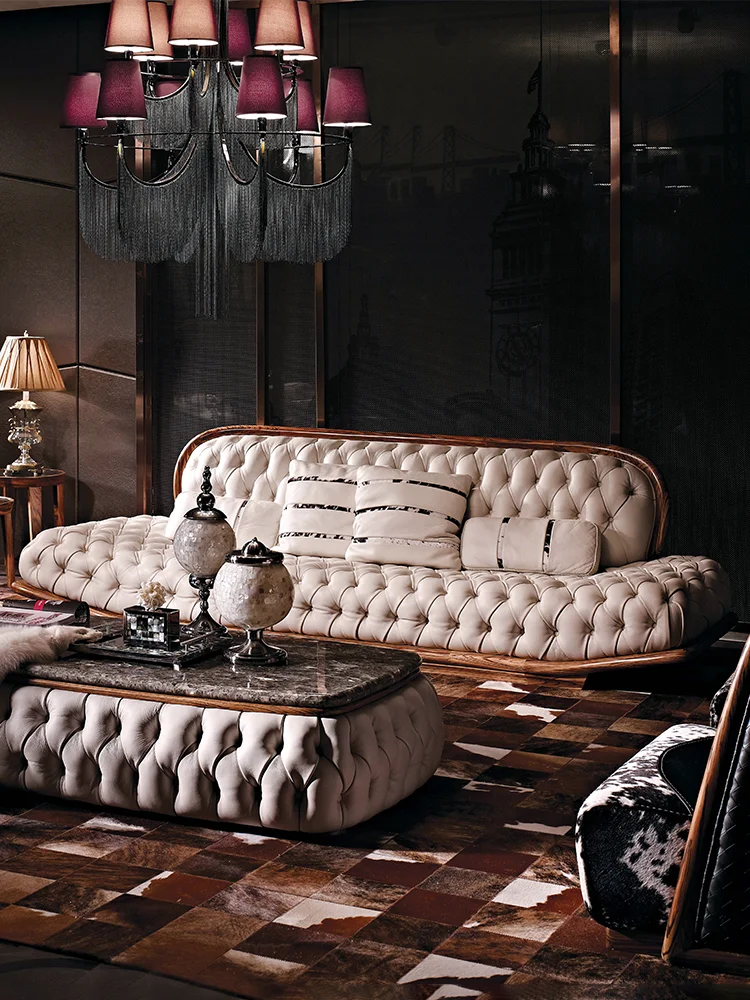 Master style series Italian leather ebony sofa, high luxury of artistic aesthetics