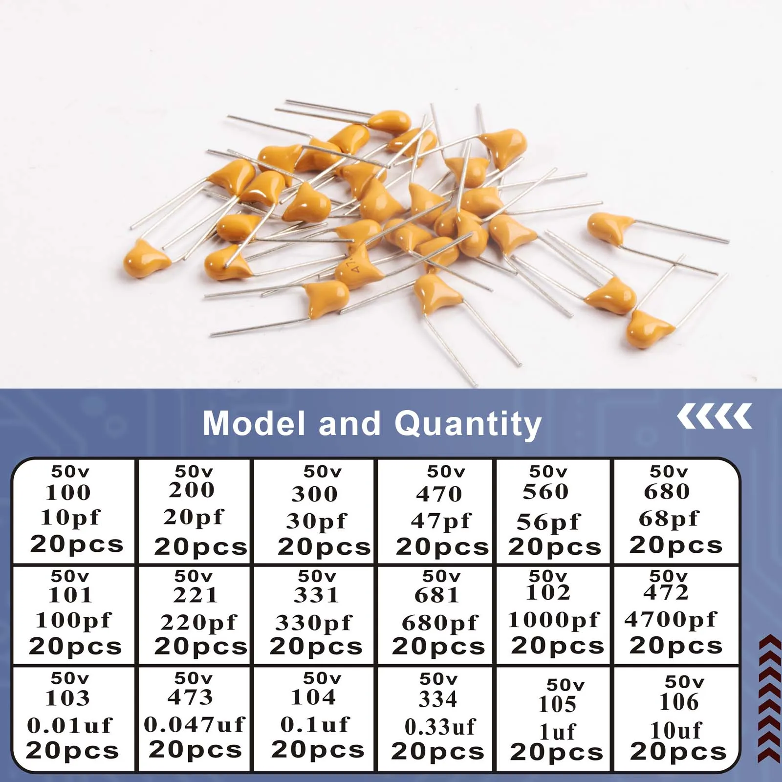 360pcs Ceramic Capacitor Assortment Kit For Guitar Capacitor 18Values 0.1uf-10uf
