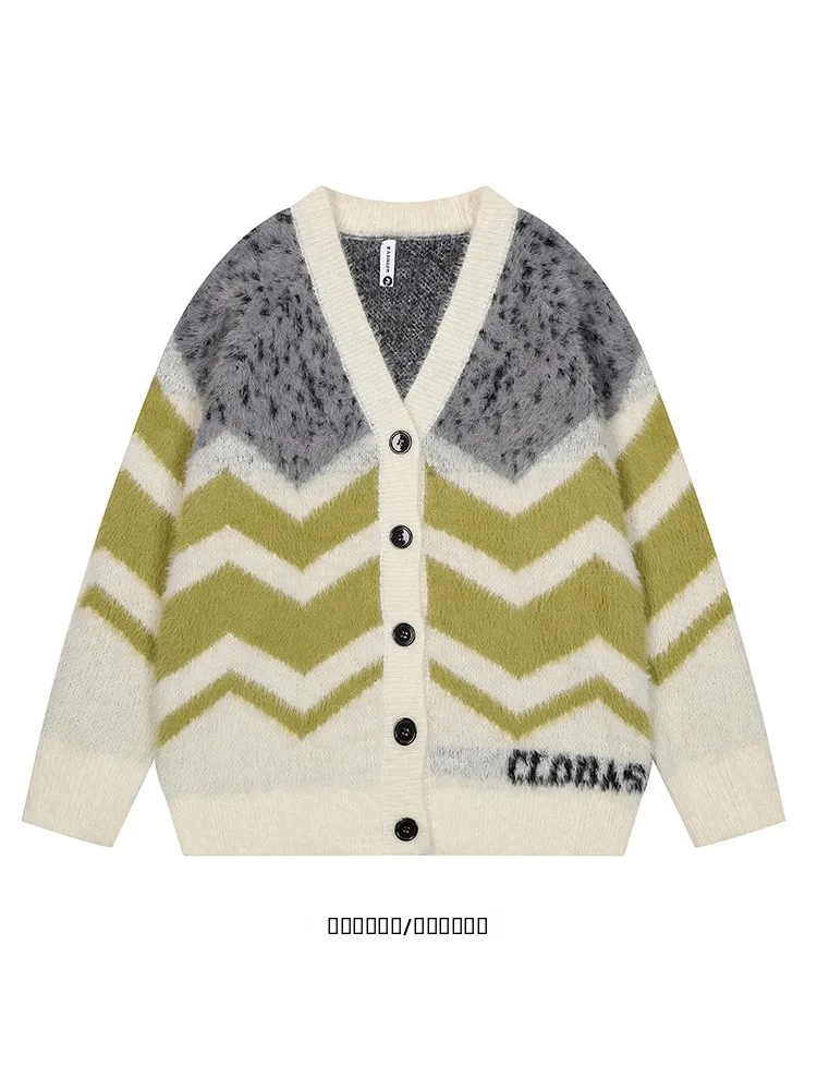 

Свободный вязаный кардиган в стиле ретро с цветовыми блоками, повседневный, с V-образным вырезом, длинными рукавами, осень-зима