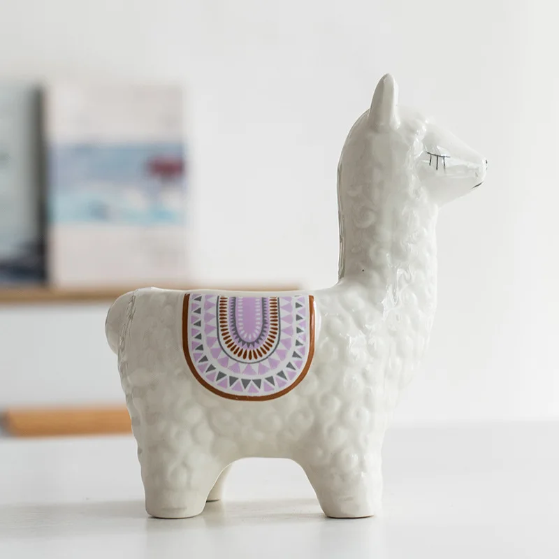 Ceramic Alpaca Flower Pot European Style Cute Fleshy Nordic Home Decoration Cartoon Animal Plant Macetas Balcony Decorations New