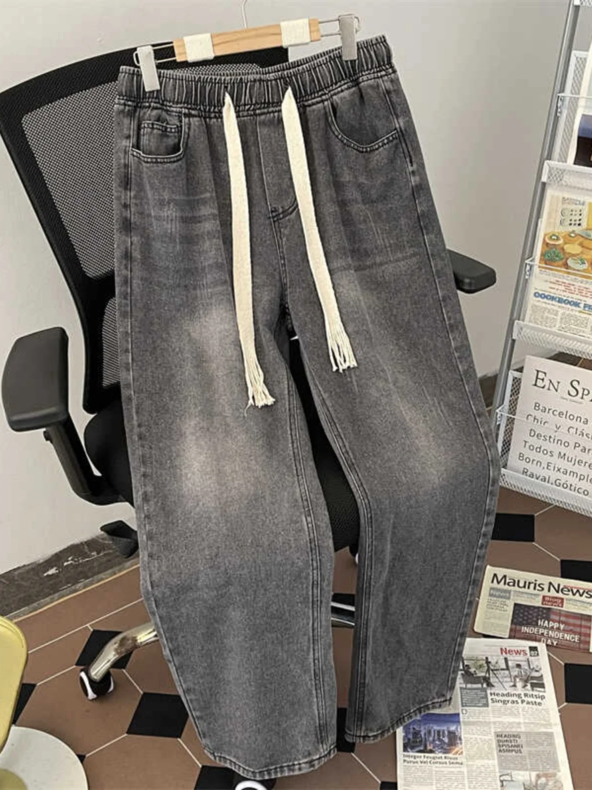 アメリカンレトロワイドレッグメンズジーンズ春秋トレンディルーズロングパンツハイストリートストレートレッグパンツカジュアルユーススレ