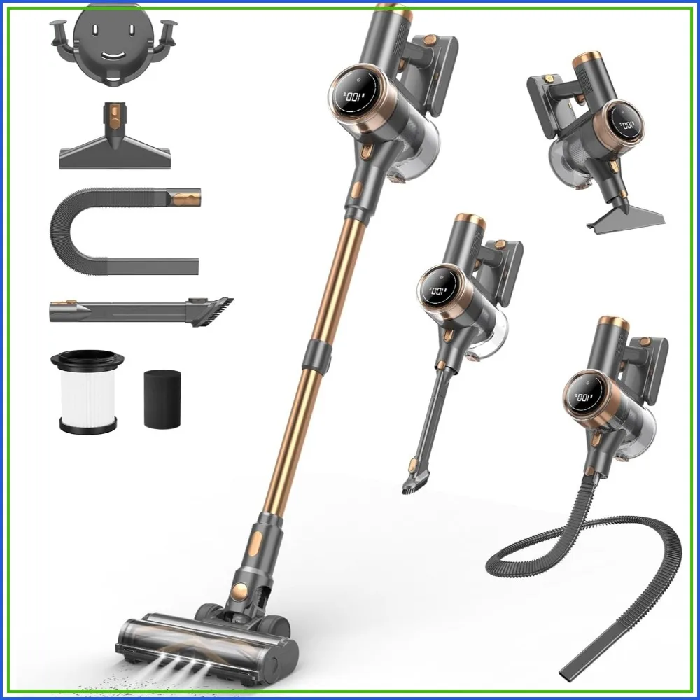 

Cordless Vacuum Cleaner, 10-in-1 Lightweight Stick Vacuum with 45mins Runtime, Powerful Suction, LED Touch Screen, Rechargeable for Hardwood Floor Carpet Pet Hair