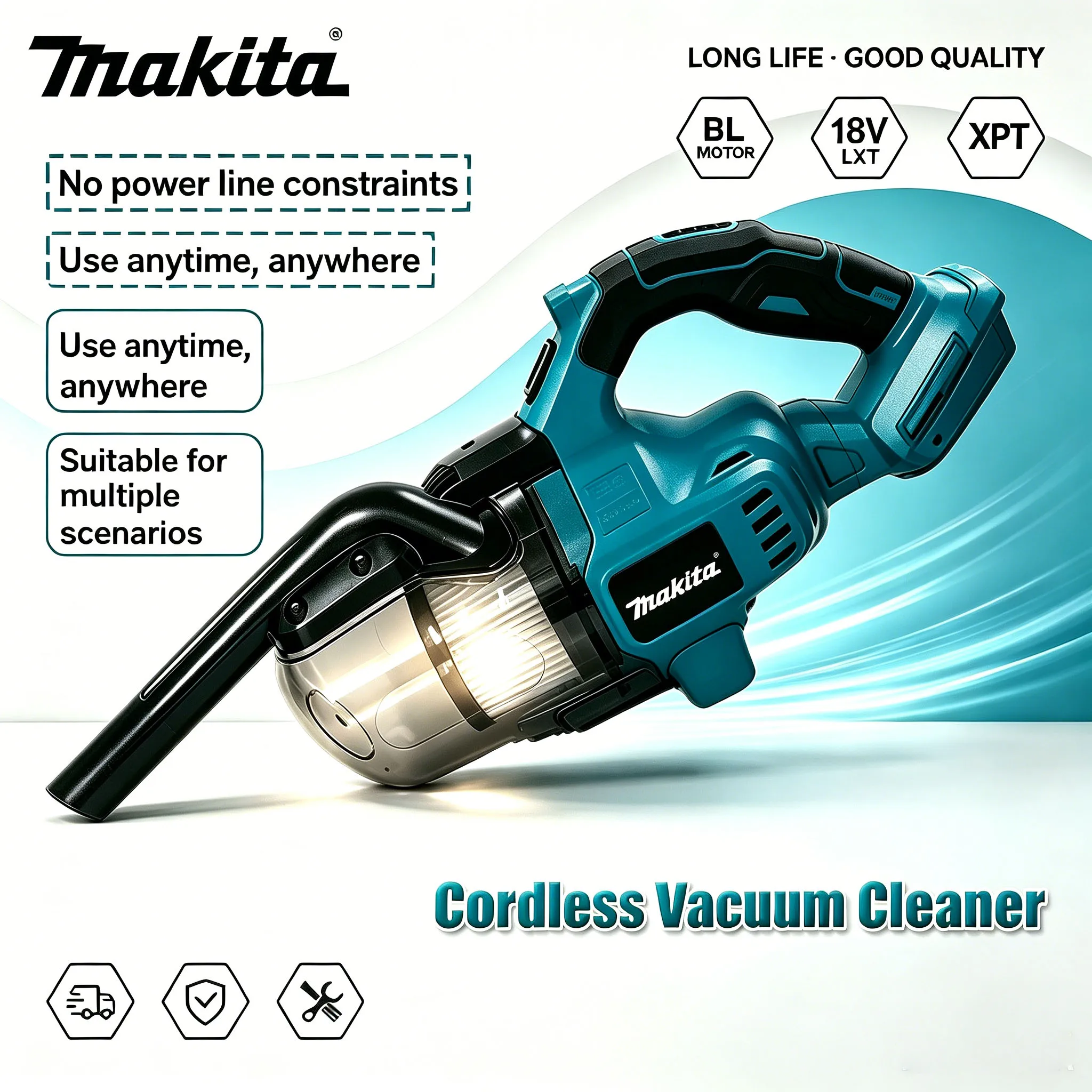 Makita 18V LXT Cordless Handheld Vacuum Cleaner With Washable Filter For Workshop Debris Car Interior And Home Dust Clearing