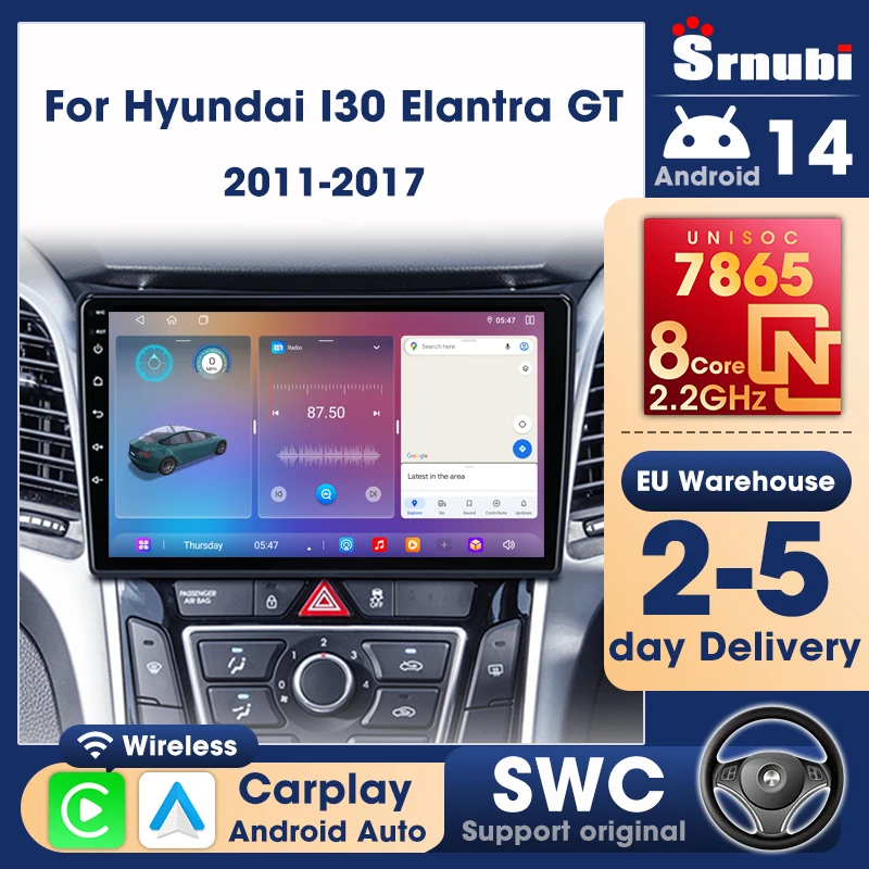 Srnubi – autoradio Carplay 2 Din, lecteur multimédia Android Auto, système Intelligent automobile, unité principale, pour Hyundai I30 II Elantra GT 2011 – 2017