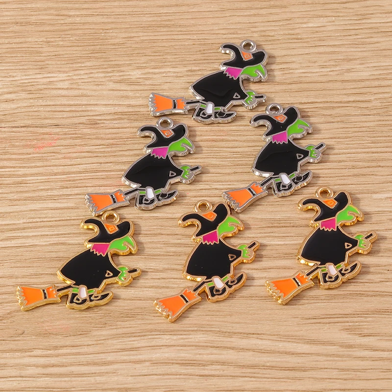 10 stücke 28x32mm Cartoon Emaille Halloween Hexe Charms Anhänger für Schmuck Herstellung Halskette Ohrringe Armbänder DIY Handwerk liefert – Detail 6