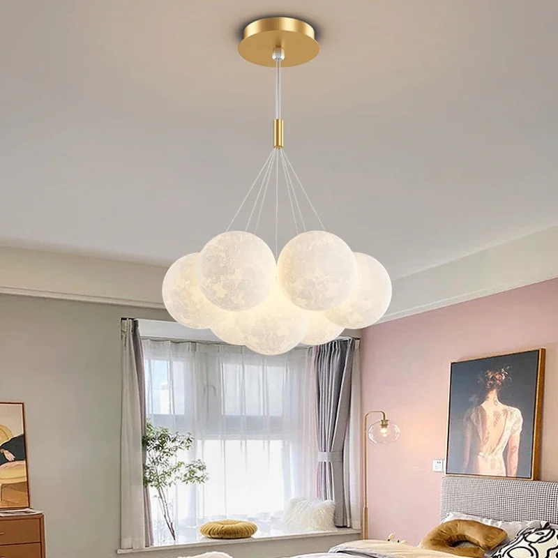 Modern 3D Moon Bubble Chandeliers Children\'s Room Decor Hanging Lamps Nordic Creative Boy Girl Bedroom Living Room Chandelier