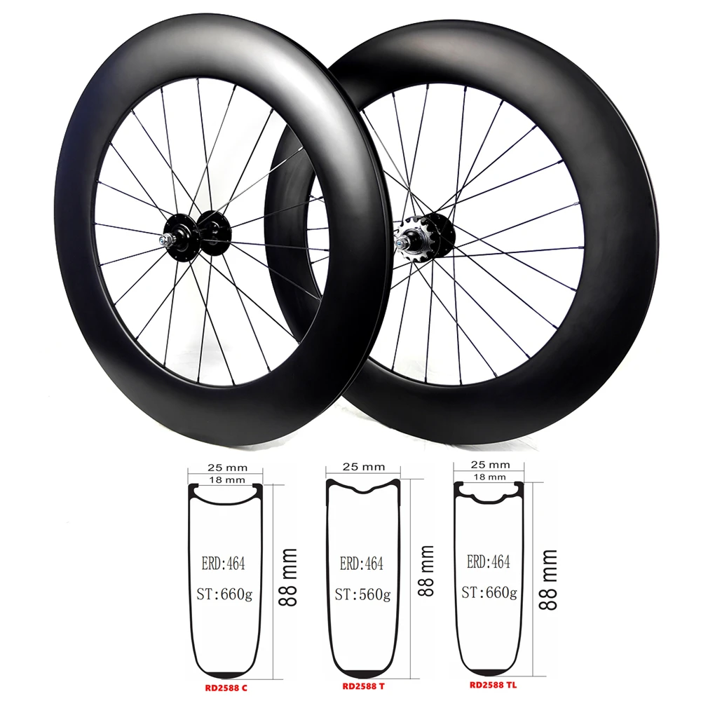 BIKEDOC 700C Carbon Wheels 88mm Fixed Gear Wheel Tubular 3K  Carbon Track Wheels Fast Delivery Wheels Fixie