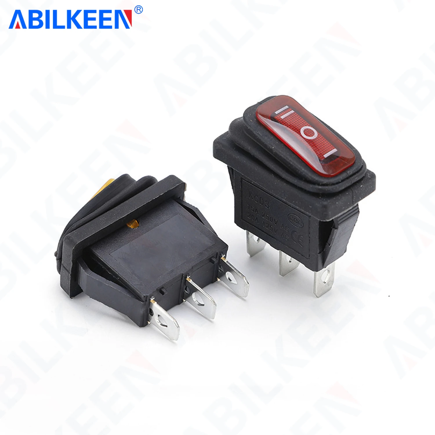 

50PCS/Lot ABILKEEN KCD3-103NW 3Pin SPDT Rocker Toggle Switch ON-OFF-ON 3Position IP65 Waterproof Rocker Toggle Switch 16A 250VAC