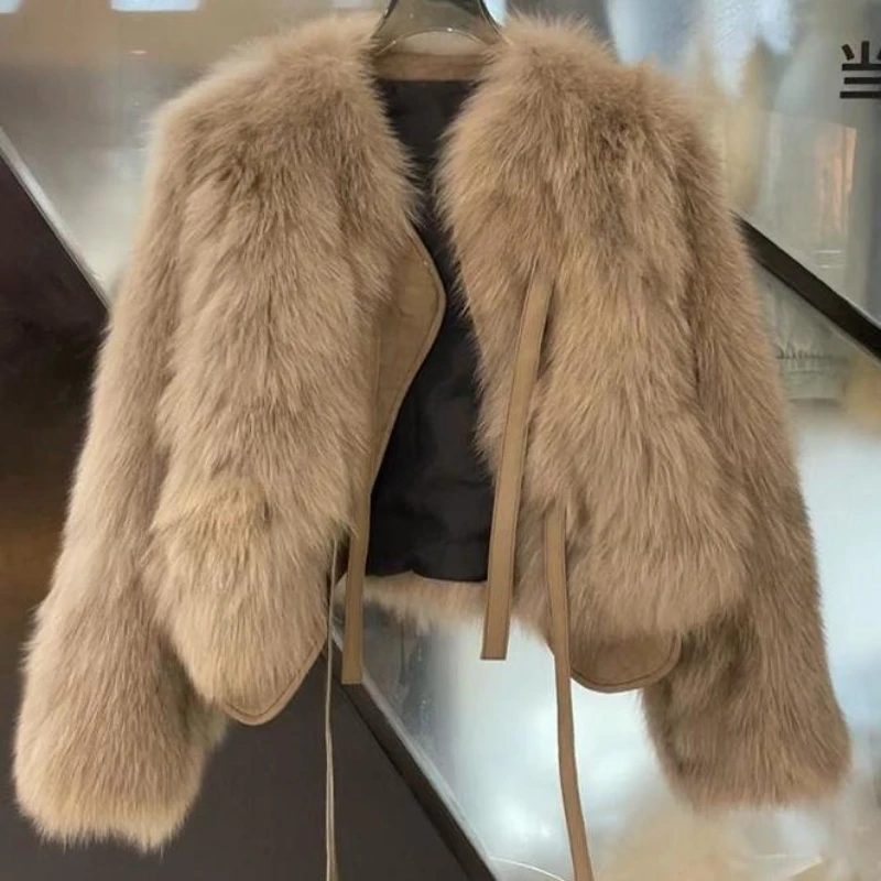 

2026 New Faux Fur Coat Fashion Loose Womens Short Winter Jacket Plush Outerwear Female Luxury Imitate Fox Furs Jacket