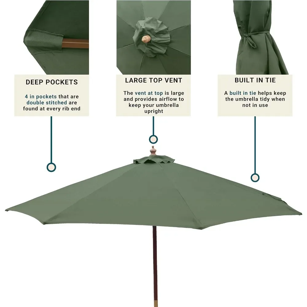 9ft Market Patio Umbrella - 8 Ribs Replacement - UV Protective & Water Resistant - Premium Quality Canopy Cover.
