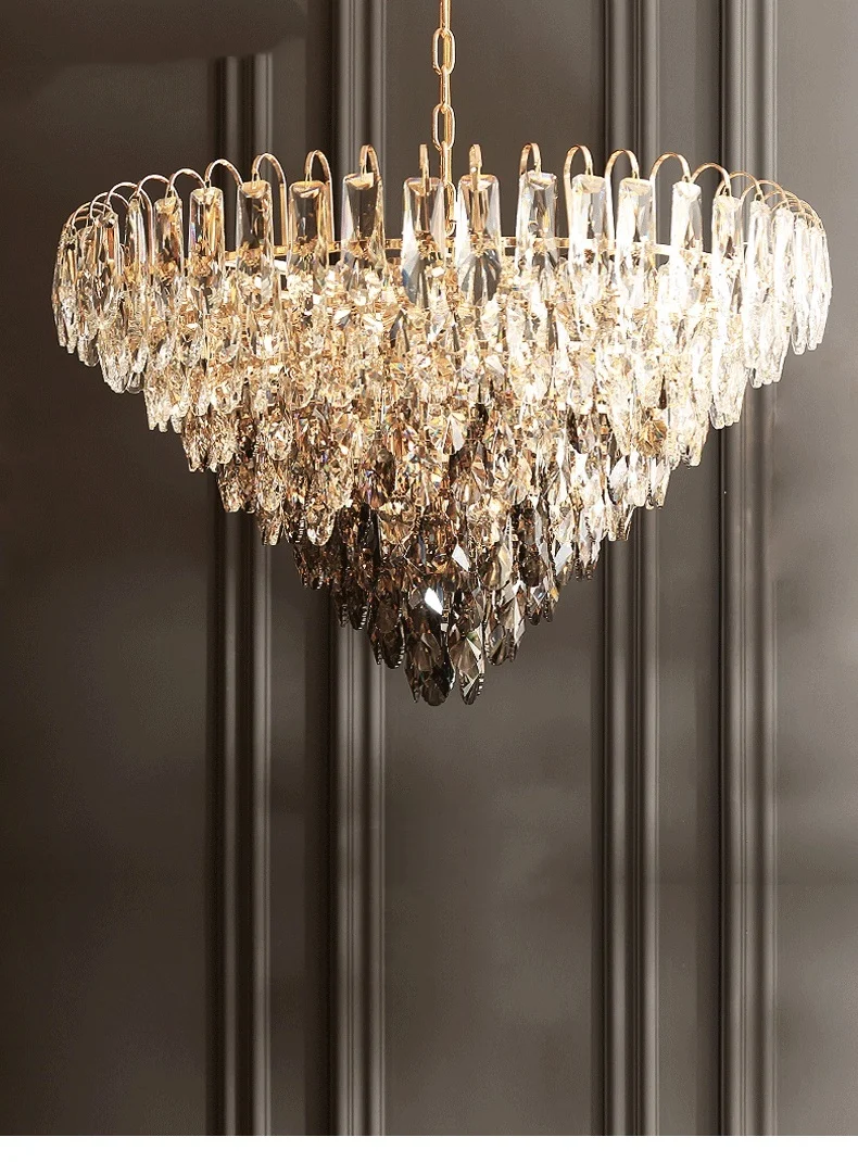 Postmodern Gray Crystal Pendant Lights for Dining Room Living Room Feather American crystal Chandelier Light Restaurant Luxury