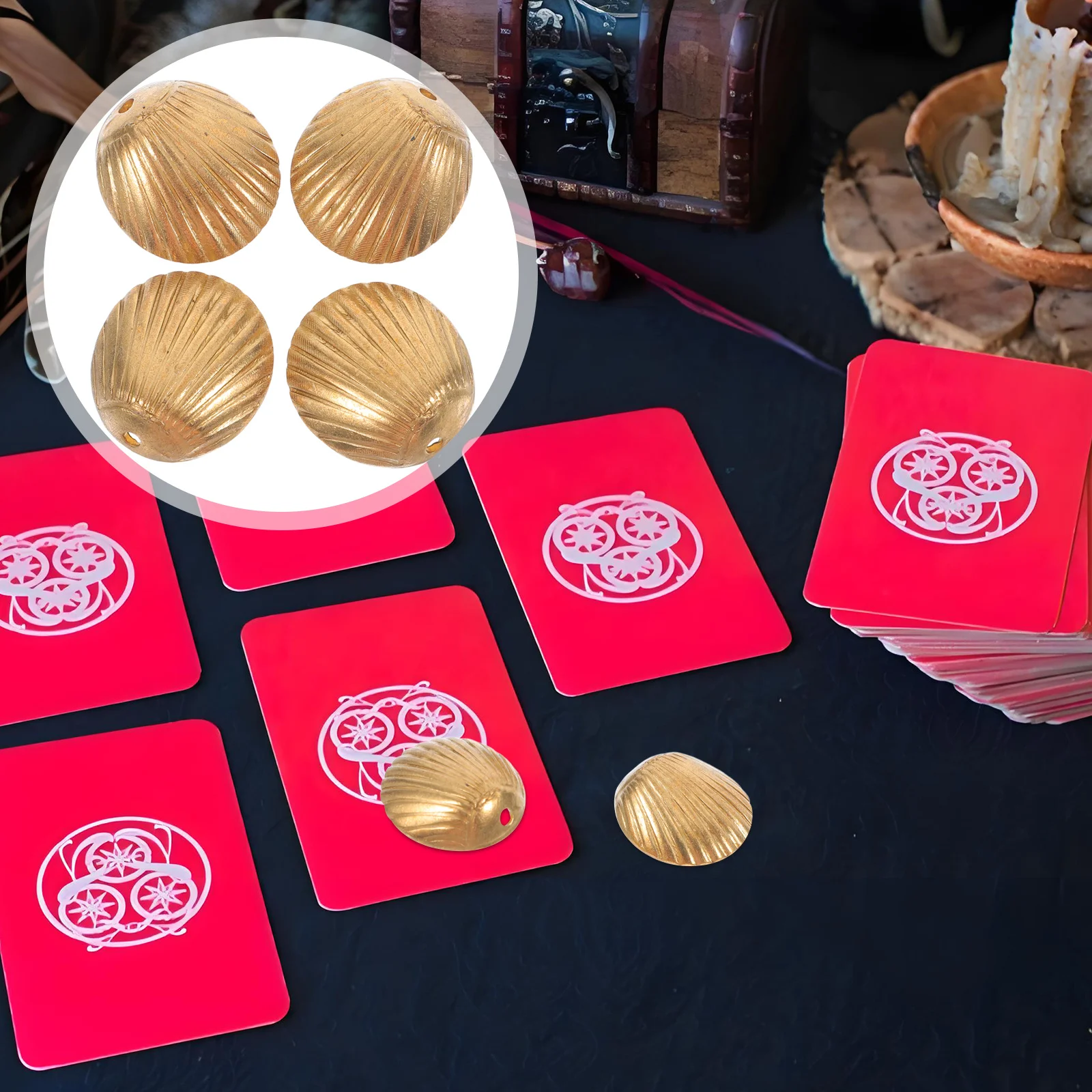 

2Pairs Chinese Divination Cup Brass Feng Shui Shell Compact Lucky Charm for Beginners Predrilled Holes Keychain Decoration