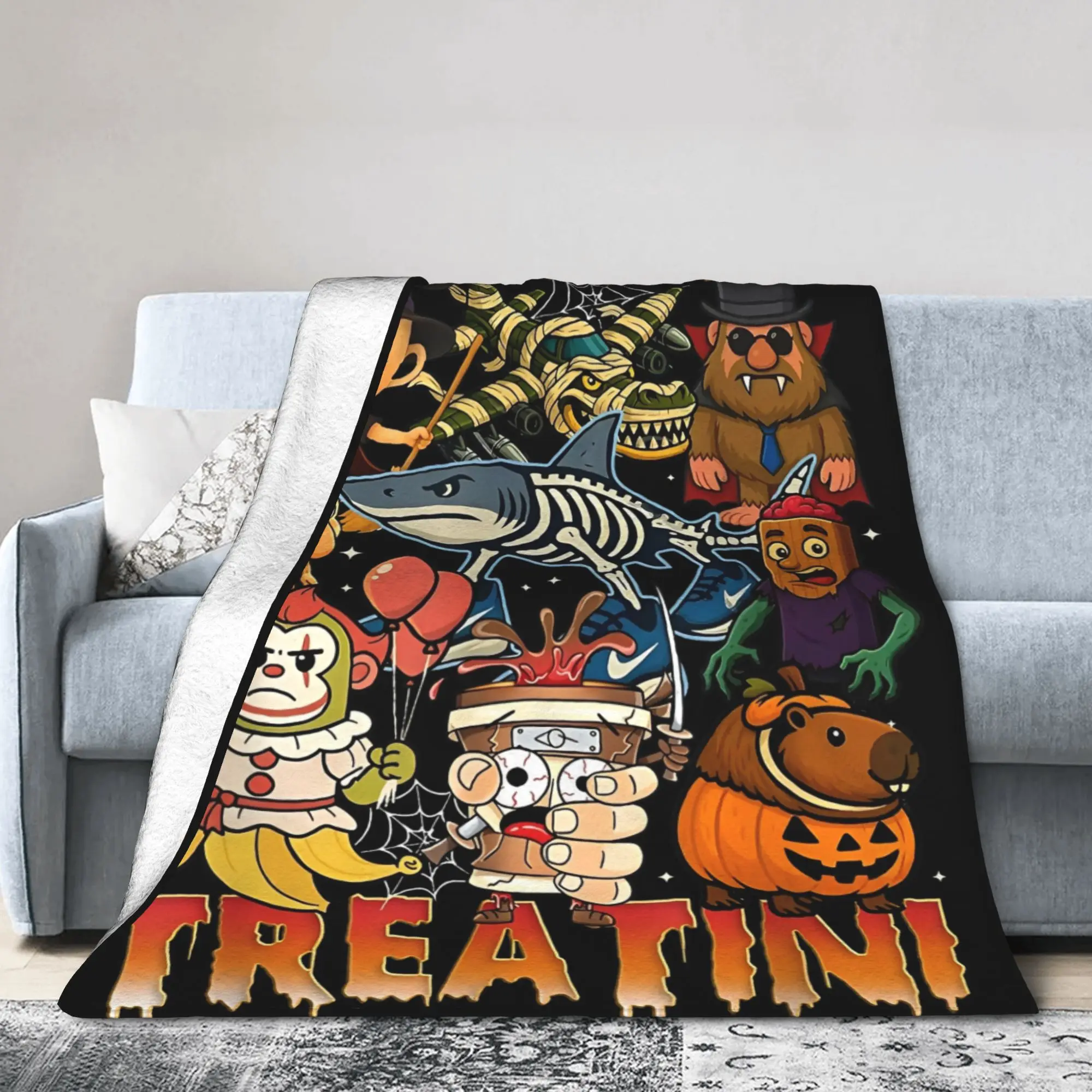 Funny Italian Brain Rot Italian Brainrot Halloween Blanket Cover   Fuzzy Throw Blankets Home Couch Portable Soft Warm Bedsprea