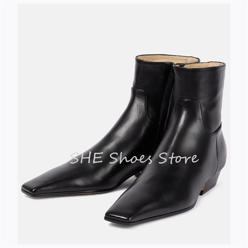 

Fashion Square Toe Chunky Heel Women Ankle Boots Side Zipper Leather Chelsea Boots Ladies Catwalk Dress Shoes Winter Boots