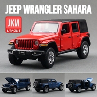 1/32 Jeep Wrangler Sahara JKM Diecast Metal Miniature SUV Off-Road Model Sound & Light Collection Gift For Boy Children Boys