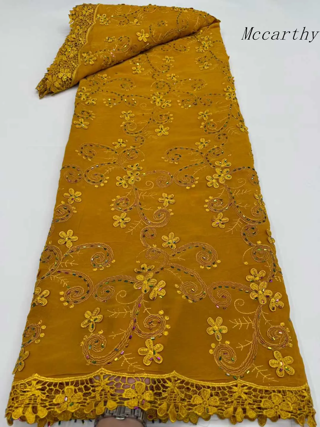 

African Chiffon Lace Fabric 2026 High Quality Lace Material Gold Nigerian French Stones Lace Fabric for Women Wedding Party