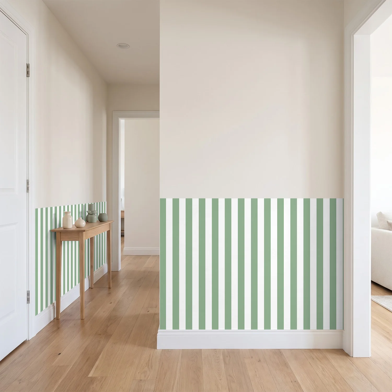 Striped Wall Sticker, Sage Green Vertical Stripe, Matte Texture, Fresh Wainscoting Decor for Home