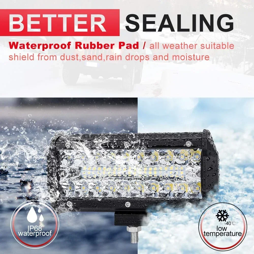 

Портативная светодиодная балка 2025 года, 7 дюймов, 120 Вт, три ряда по 7 дюймов, рабочий свет, сигнальная лампа