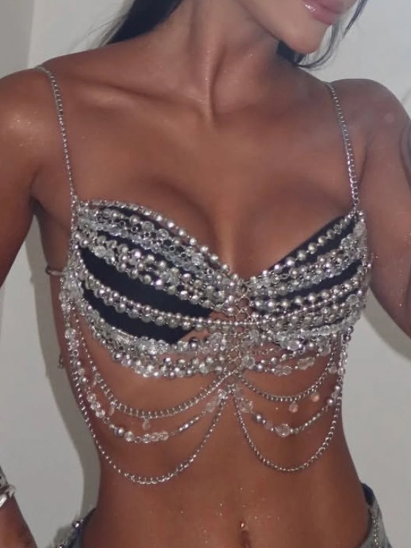 Sexy Metal Rhinestone Corset Crop Top Women Summer See Through Halter Tank Top Woman Clothing Hotwife Cropped Club Party Tops HL