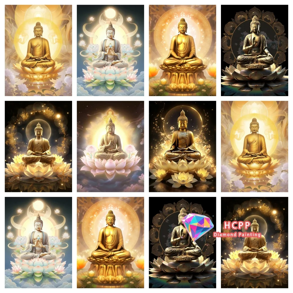 

New Dreamy Golden Buddha Lotus Diamond Painting Kit Square Round Diamond 5D DIY Mosaic Handmade Art Exquisite Gift Home Decor