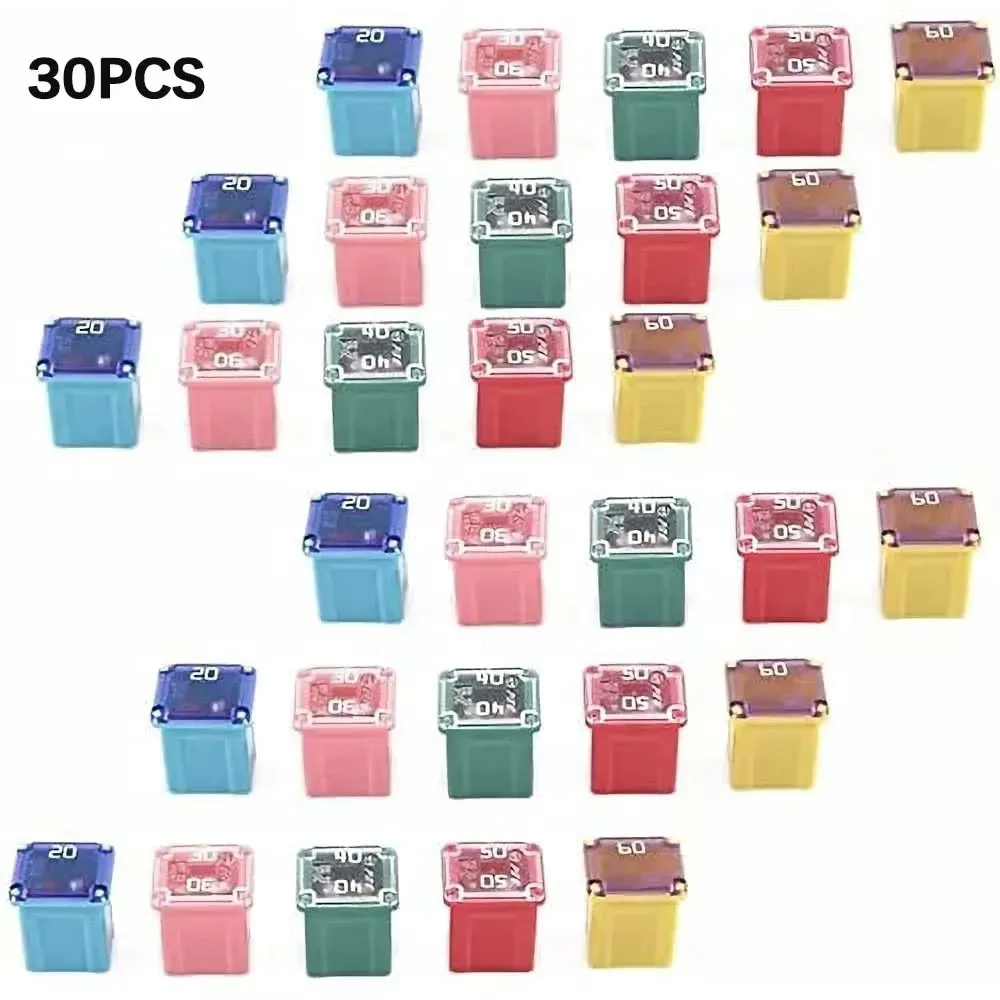 15/30pcs Jcase Fuse Low /Tall STD Profile Box Shaped Fuse Kit 20A-60A for Ford, Chevy/GM, Nissan, and Toyota Pickup Trucks,SUVs