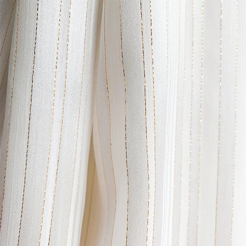 Gold Silver Stripes Organza White Chiffon Fabric for Dress Making Sewing Materials 150cm Wide Fabric By The Meter