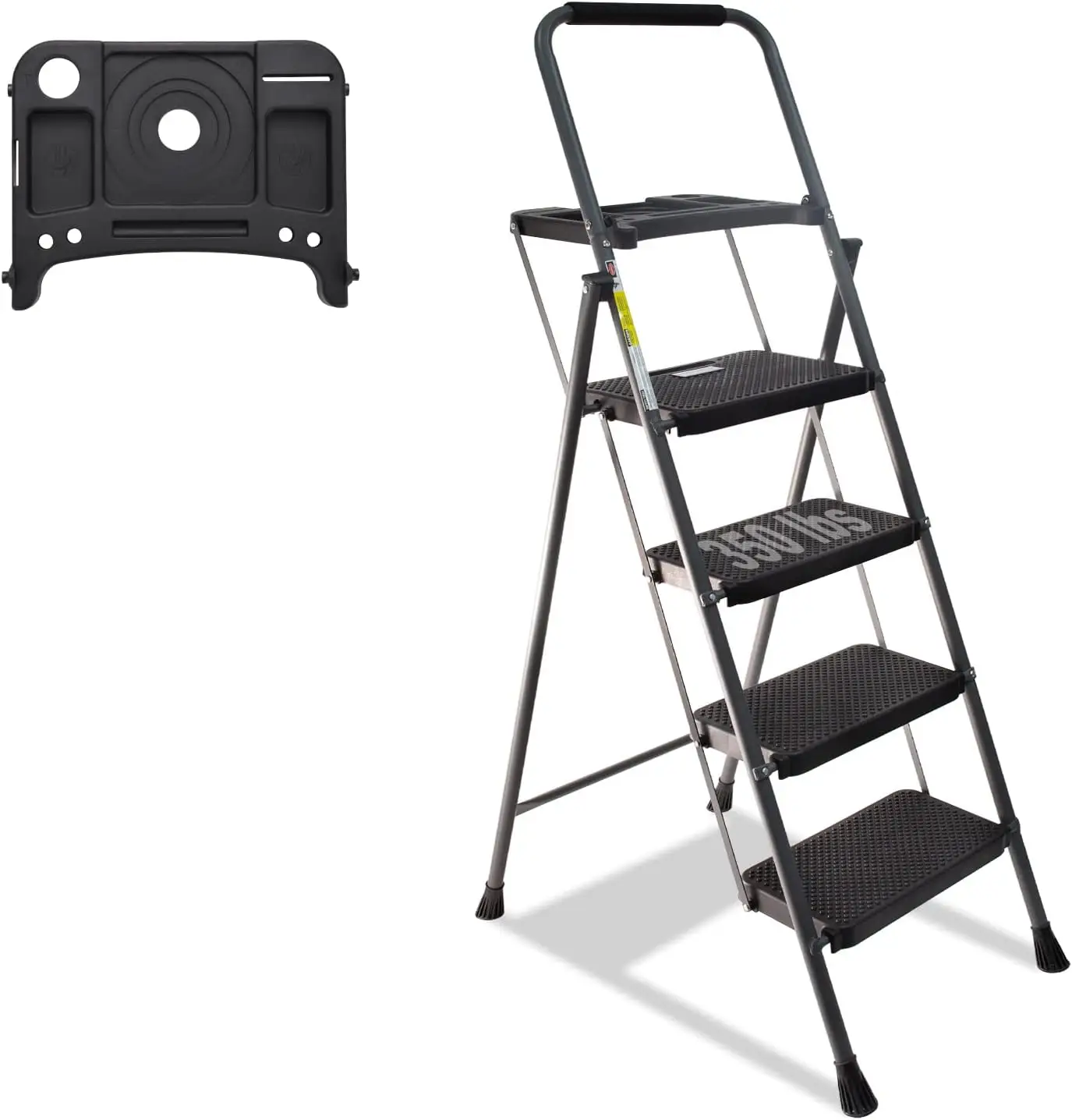 

Lightweight Folding 4 Step Stool with Tool Platform, Wide Anti-Slip Pedal and Convenient Handgrip, Sturdy Steel Ladder