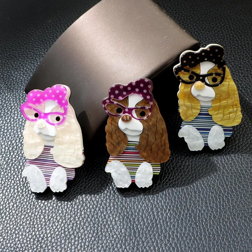 CINDY XIANG Acrylic Cute Dog Brooch Fashion Animal Pin Acetate Fiber Jewelry 3 Colors Available Cartoon Accessories High Quality