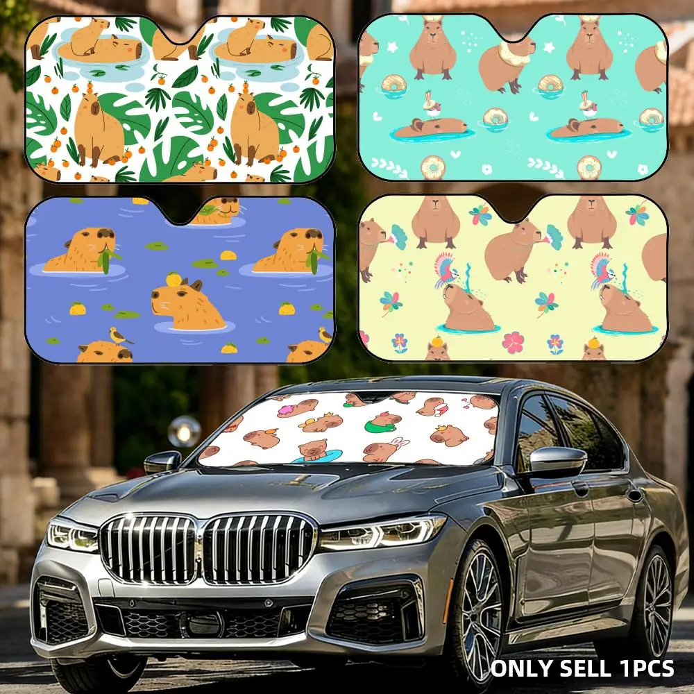 

Солнцезащитный козырек для автомобиля с милым рисунком капибары, накидка на лобовое стекло, защита от УФ-излучения, теплоизоляционный чехол-зонт
