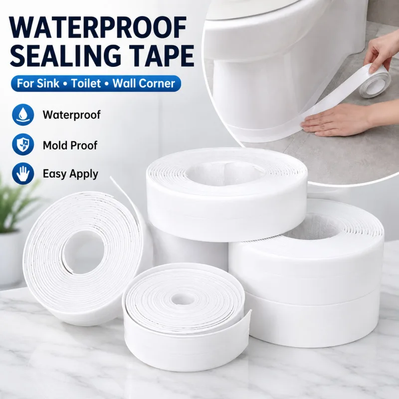 PVC Waterproof Caulk Seal Tape Self Adhesive Corner Sealing Strip For Bathroom Toilet Kitchen Sink Wall Edge Anti Mold Oil Proof