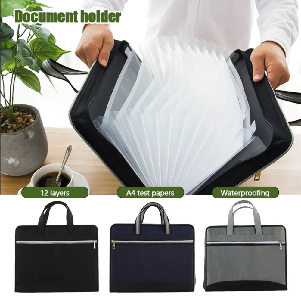 

Portable Canvas A4 Documents File Bag 12-Layer Double Zipper Accordion Folder Large Capacity File Storage Organizer