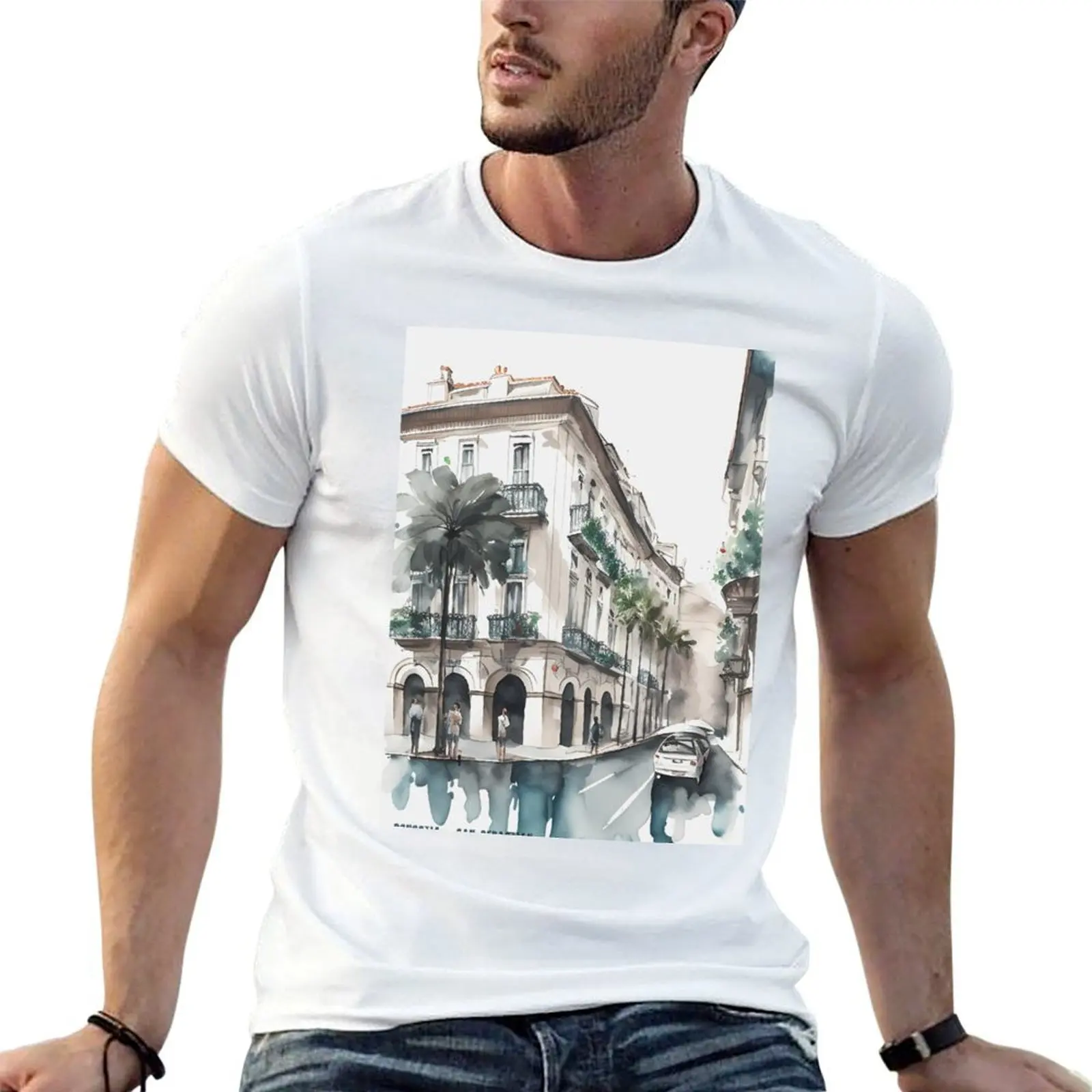 SAN SEBASTIAN : Oh San Sebastian! T-shirt en coton doux pour homme avec motif poème sur aquarelle