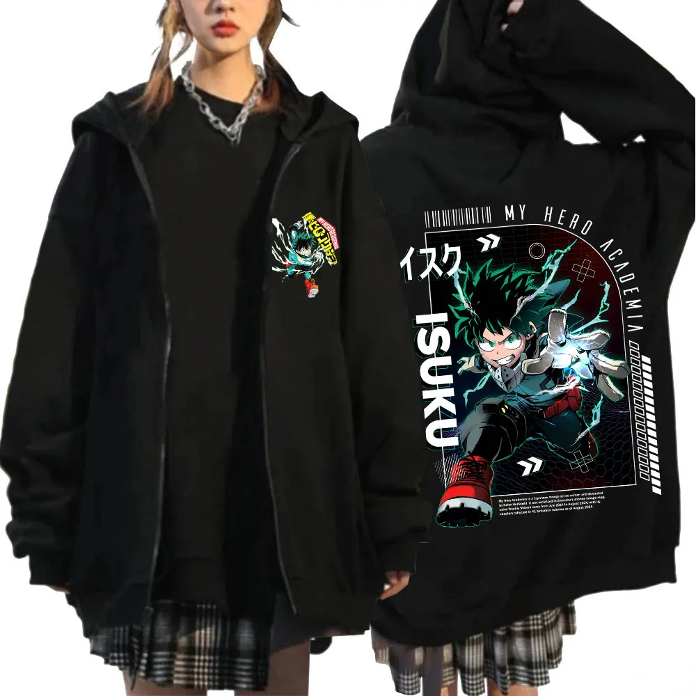 Anime My Hero Academia Midoriya Izuku Deku Zipper Hoodies Men's Fashion Long Sleeves Zip Up Hooded Sweatshirts Jacket Streetwear