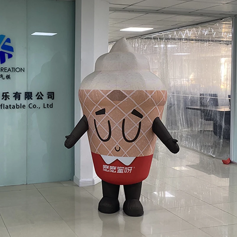 AERORECREATION Brand Promotion Custom Advertising Inflatable Cartoon Ice Cream Costume Oxford Cloth Logo Funny Walking Mascot