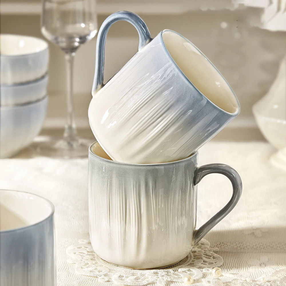 Gradient Glaze Ceramic Mugs Vertical Texture Cups Exquisite Large Capacity Office Coffee Mug Home Use Daily Milk Water Cup