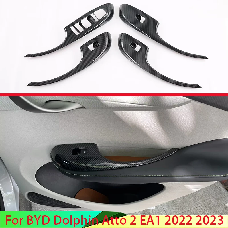 

Для BYD Dolphin Atto 2 EA1 2022 2023, стиль из углеродного волокна, крышка подлокотника для двери, окна, панель переключателя, накладка, гарнир