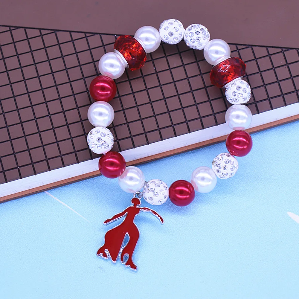 Drop Shipping Red White Beaded Stretch Greek Letter Fortitude Charms Bracelets Soror DELTA Jewelry