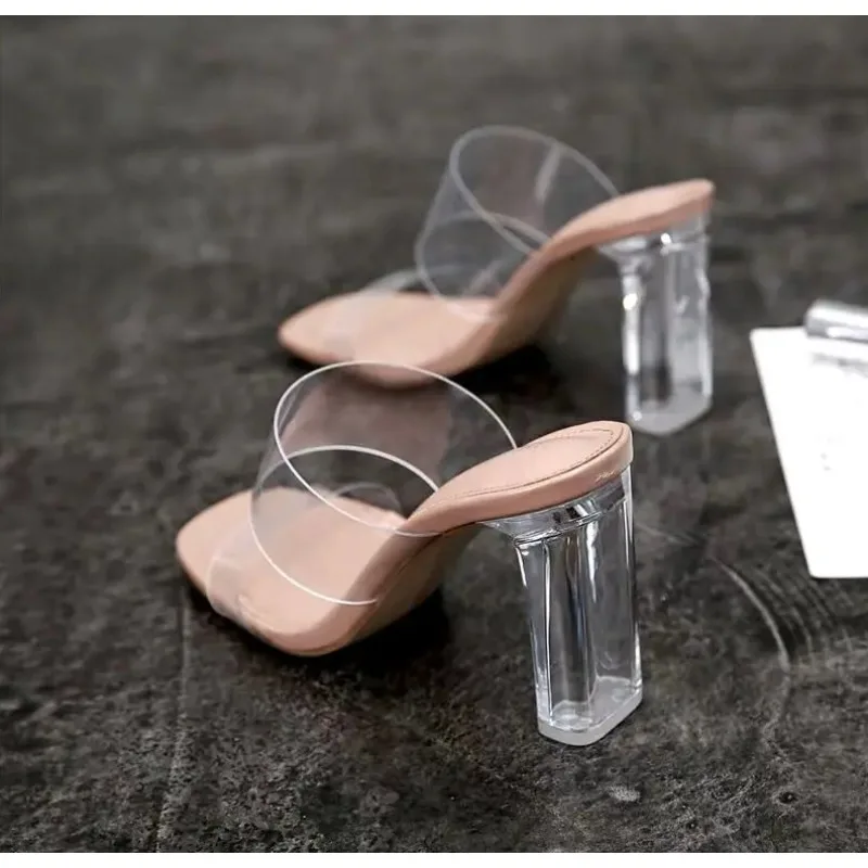 

Summer Women Pumps Sandals PVC Jelly Slippers Open Toe High Heels Women Transparent Perspex Slippers Shoes Heel Clear Sandals