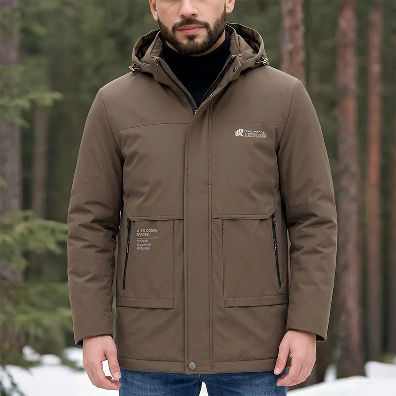 Winter Men's Hooded Cotton Jacket 2026 Fashion Trend Simple Versatile Men's Clothing for All Seasons