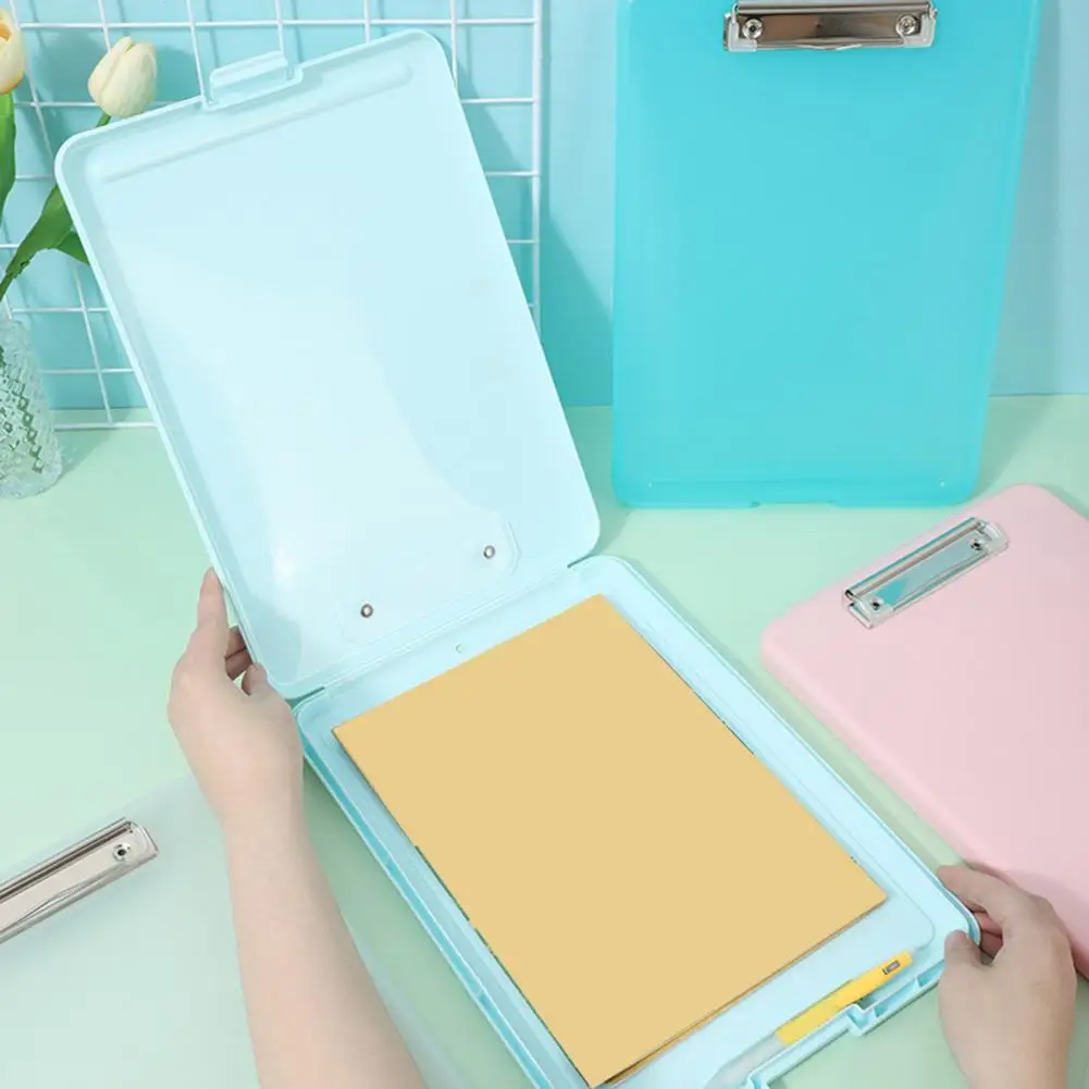 A4 A5 Document Organizer Plastic Clipboard With Pen Holder, Stable Writing Surface Menu Holder, File Box Office School Supplies