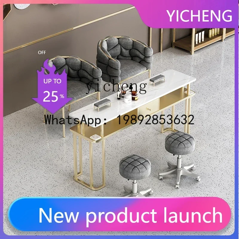Nail Table and Chair Suit Marble Top Single Double Three-Person Nail Table Full Set with Socket