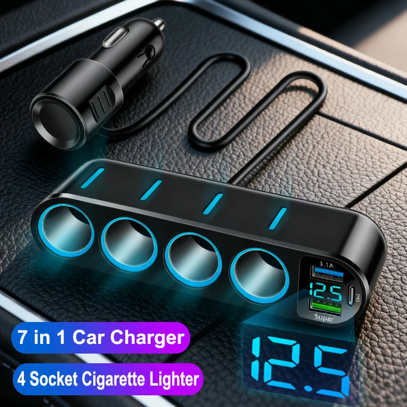Multifunctional 12V/24V Car Cigarette Lighter 66W Car Charger PD QC USB Quick Charge Power Adapter with Digital Display