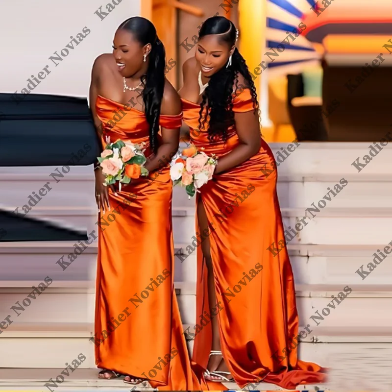 

Long Sheath Burnt Orange Bridesmaid Dresses 2026 with Side Split Customized vestido de festa de casamento