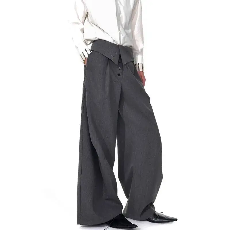 LUZHEN Patchwork Niche Double Layer Fashion Design Wide Original Leg Trousers Men 2025 Stripe Printed Loose Casual Pants JY7382