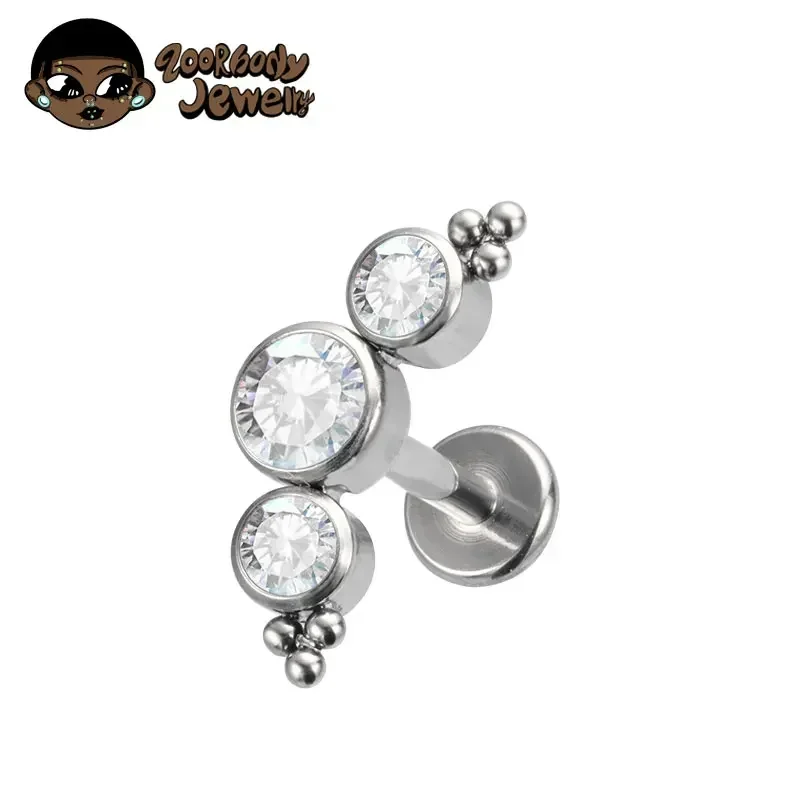 

ASTM F136 Titanium Piercing 16/18G Cluster CZ Labret Lip Monroe Cartilage Ear Stud Internally Threaded Conch Ring Helix Piercing