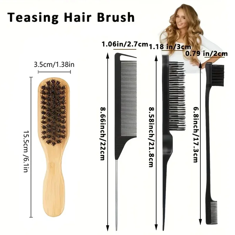 Boar Bristle Hair Brush Set, 1/3/4pcs