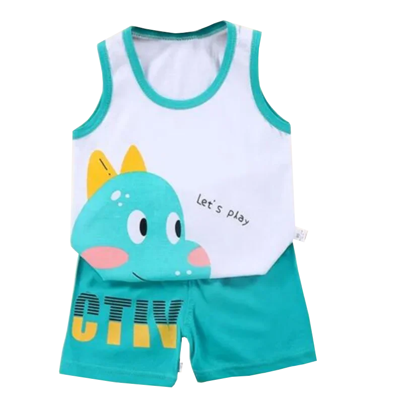 مجموعة ملابس من قطعتين للفتيان والفتيات ، سترة وشورت ، تنين كرتوني ، بدلة رياضية قطنية للأطفال ، رياضة ، ملابس غير رسمية ، بدلة من عمر 1 إلى 6 سنوات ، الصيف